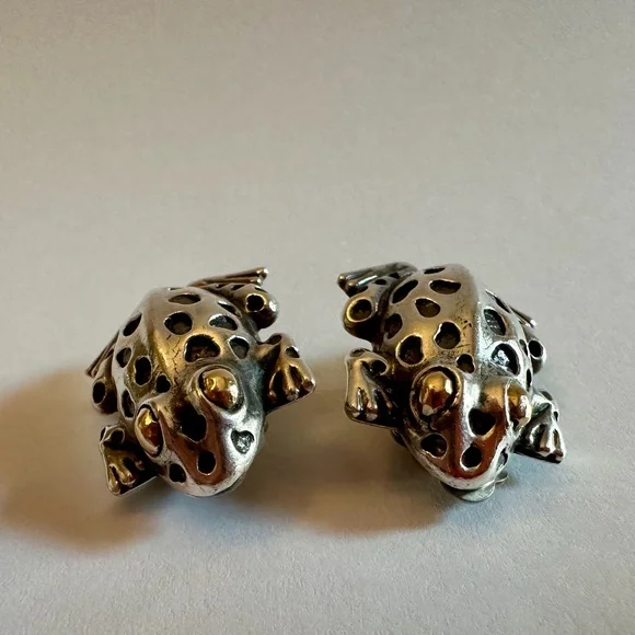 Dian Malouf Sterling Frog Earrings With 14K Gold Eyes - Picture 3 of 7